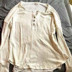 Billabong white waffle long sleeve half button up Henley